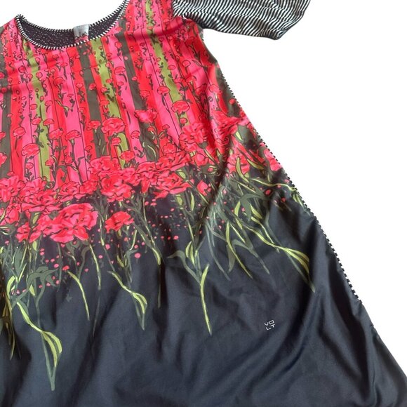 Volt Designs Rose Print Dress Stripe Back Colorful Stretch Size 3 Large Women's - Picture 5 of 13